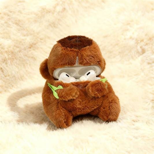 Capybara with Turtle Backpack Plush Airpods Case