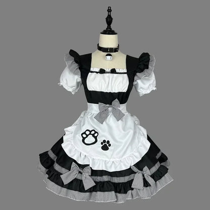 Pink Black Paw Lolita Maid Cosplay Women's Dress