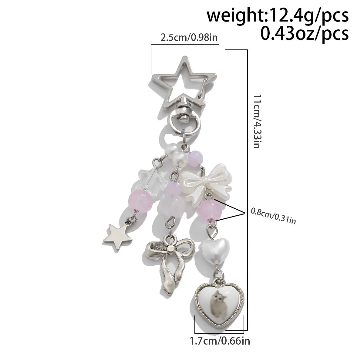 Pastel Pearly Bows Pink Star Charm Keychain