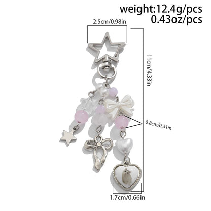 Pastel Pearly Bows Pink Star Charm Keychain