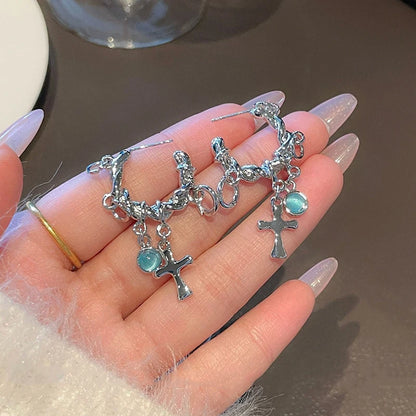 Chrome Cross Hoop Earrings