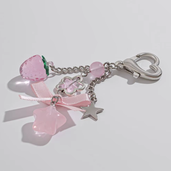 Strawberry Pink Star Charm Keychain