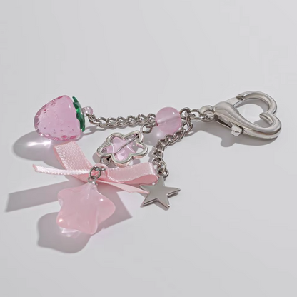 Strawberry Pink Star Charm Keychain