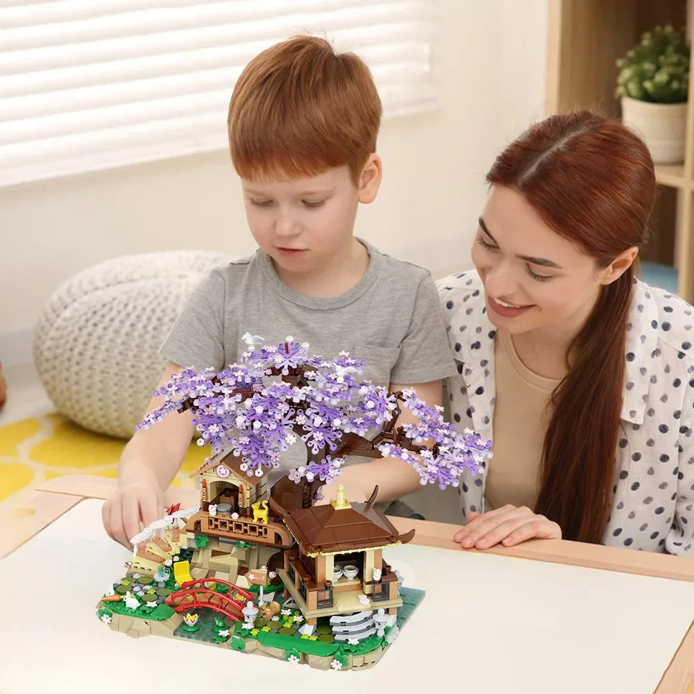 Japanese Purple Cherry Blossom Sakura Tree House Micro Building Set