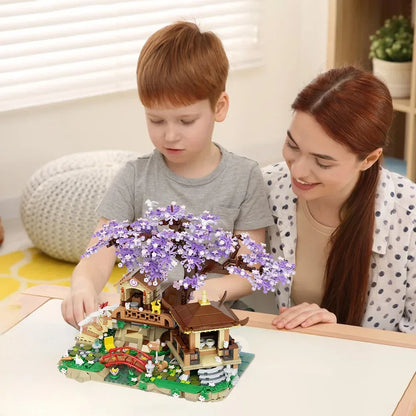 Japanese Purple Cherry Blossom Sakura Tree House Micro Building Set