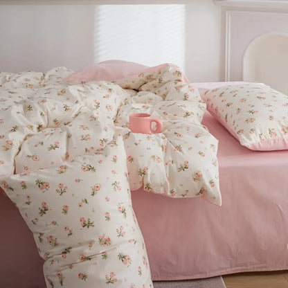 Vintage Flowers Floral Cute Polyester Bedding Set with Bed Sheet