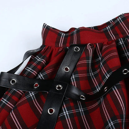 Harajuku Lolita Gothic Rouge Red Laced Plaid Pleated Skirt