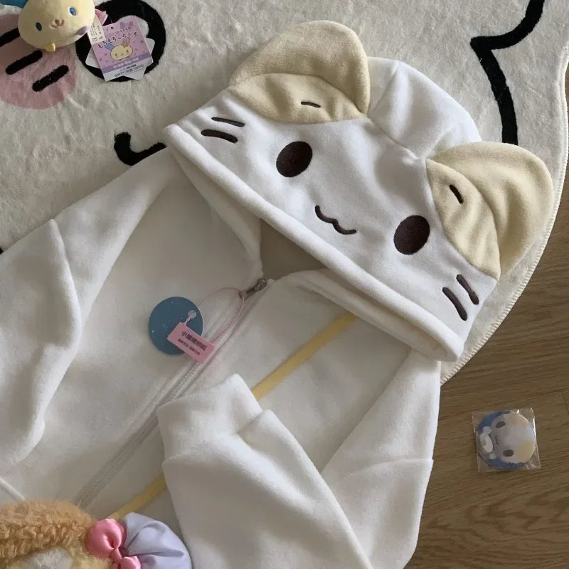 Creamy Neko Cat Unisex Zip Up Hoodie