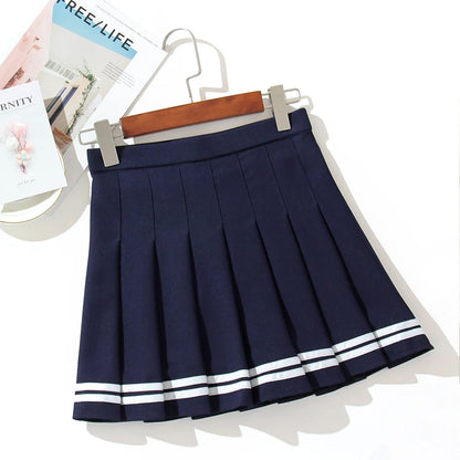 Preppy Pleated Striped Tennis Black Pink Navy White Mini Skirt