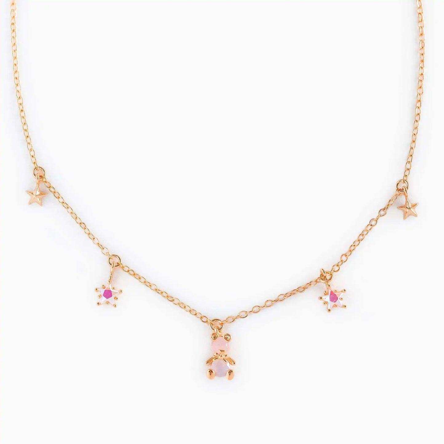 Kawaii Starry Bear Pink 18K Gold-Plated Station Necklace