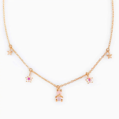 Kawaii Starry Bear Pink 18K Gold-Plated Station Necklace