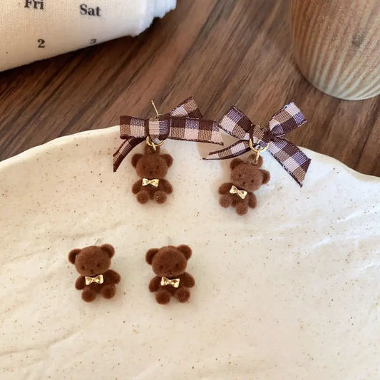 Cocoa Bear Ribbon Earrings