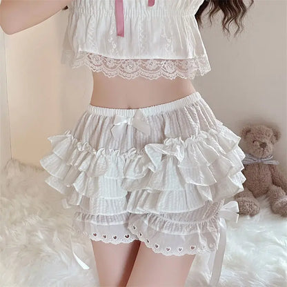 Ruffled Lolita Bloomers White Black Laced Women's Shorts