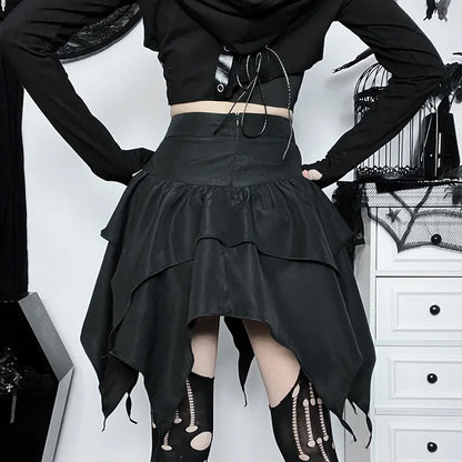 Gothic Witch Punk Irregular Black Skirt