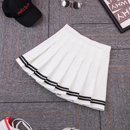 Preppy Pleated Striped Tennis Black Pink Navy White Mini Skirt
