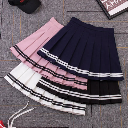 Preppy Pleated Striped Tennis Black Pink Navy White Mini Skirt