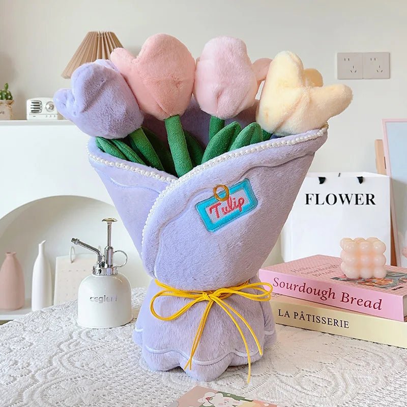Pastel Tulip Plush Flower Bouquet
