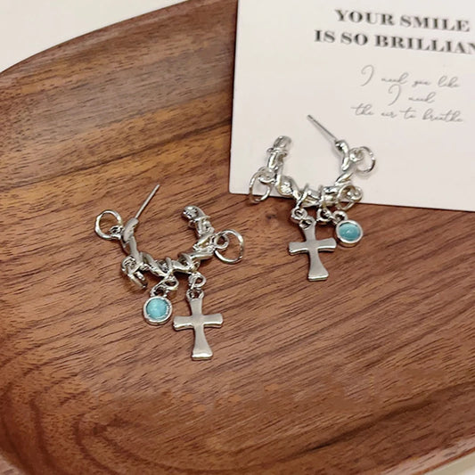 Chrome Cross Hoop Earrings