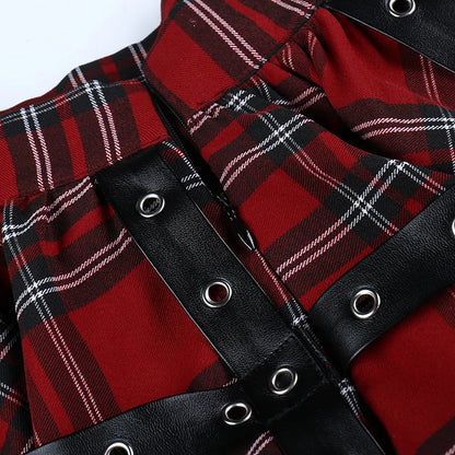 Harajuku Lolita Gothic Rouge Red Laced Plaid Pleated Skirt