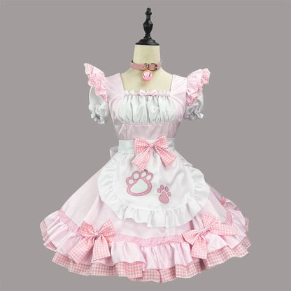 Pink Black Paw Lolita Maid Cosplay Women's Dress