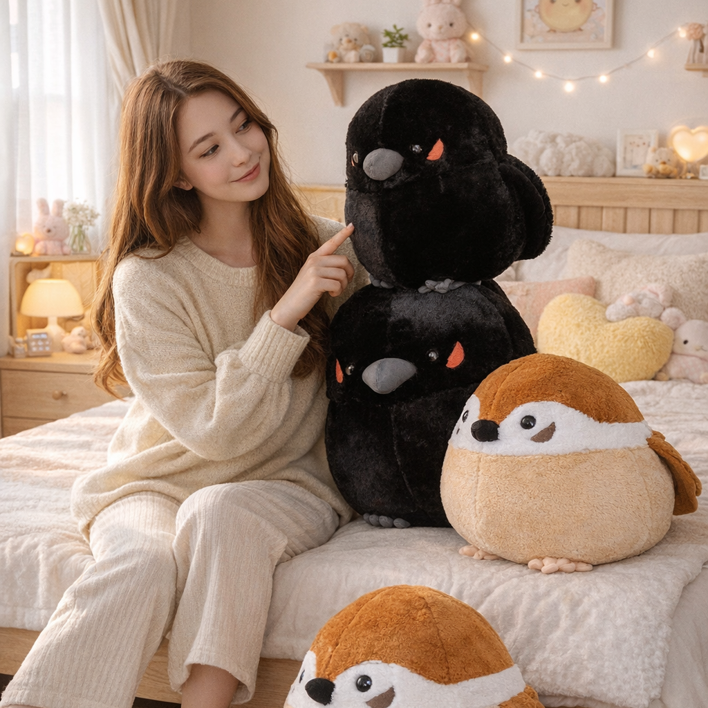 Round Chonky Sparrow Raven Crow Bird Plushies