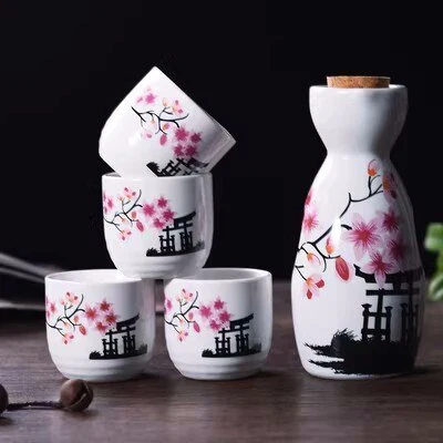 Japanese-theme Sakura Blossom Ceramic Sake Set 5-Piece Cup Collection –  Kawaiies
