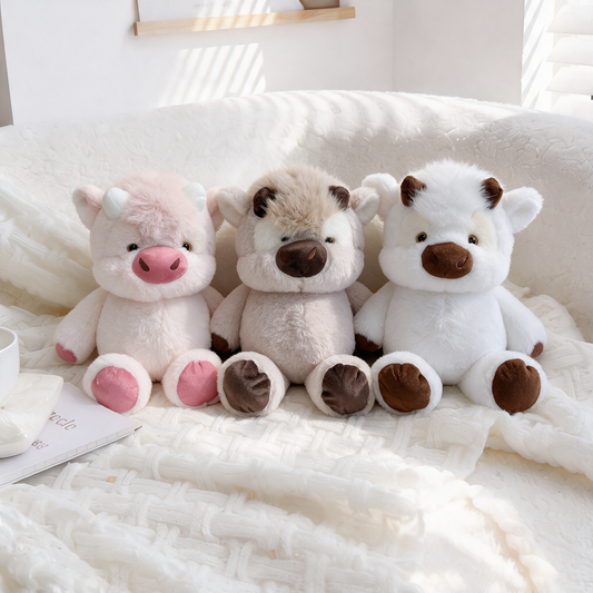 Kawaii Running Cow Plush Family