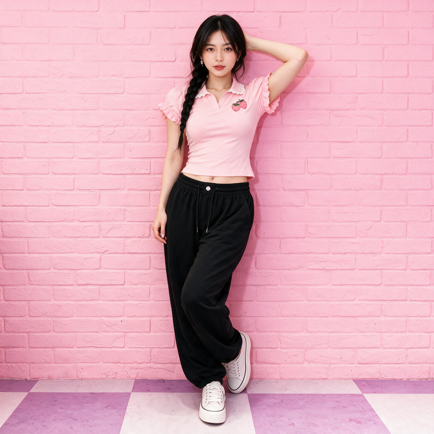 Strawberry Lace Collar Polo Womne's Top