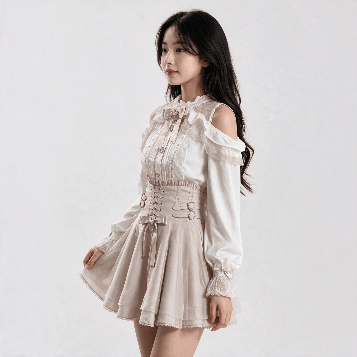 Kawaiies Collection - Apparel - Japanese Kawaii Sweet Lolita Coral Pink Skirt Set