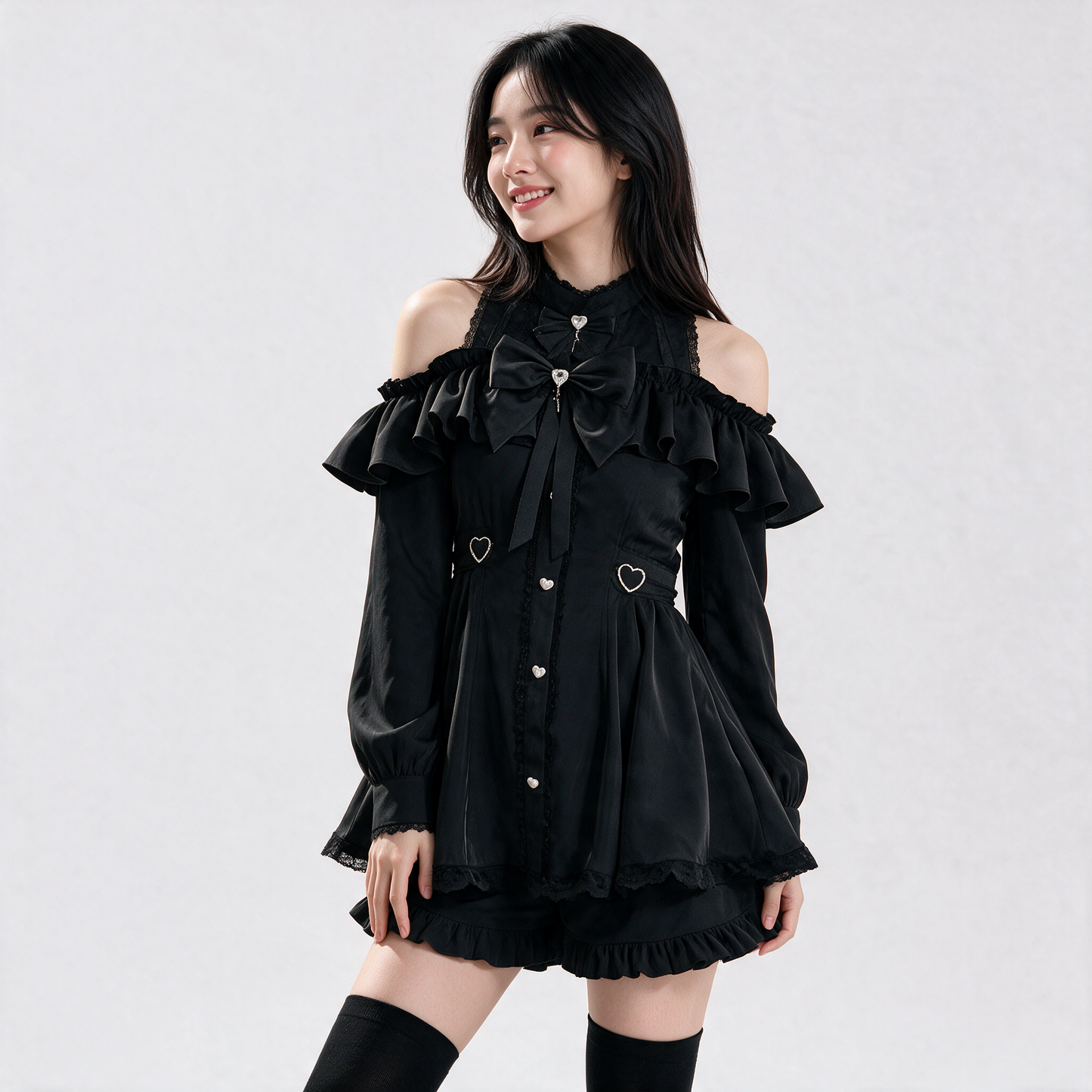 Japanese Gothic Y2K Lolita Bow Black Dress & Shorts Set