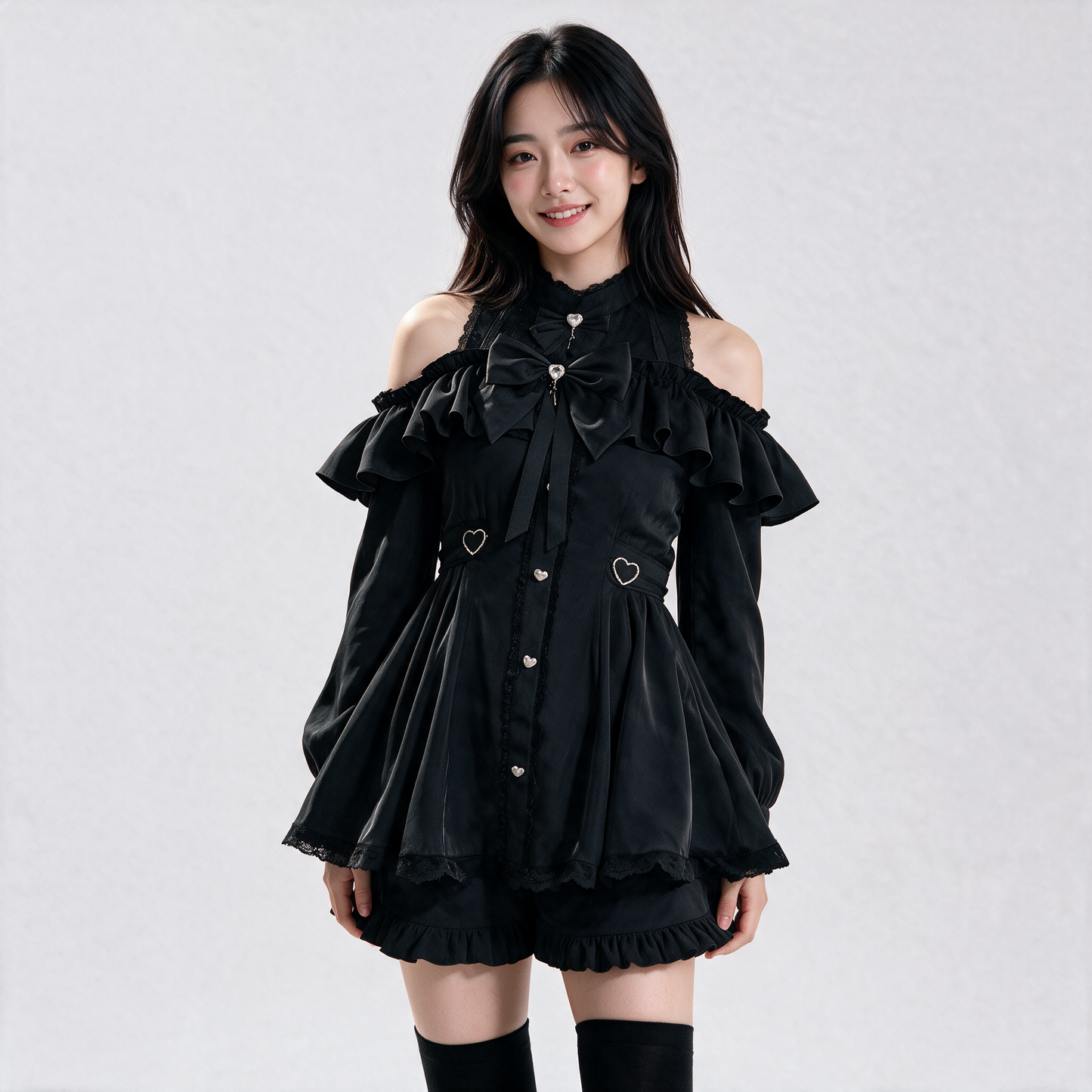 Japanese Gothic Y2K Lolita Bow Black Dress & Shorts Set