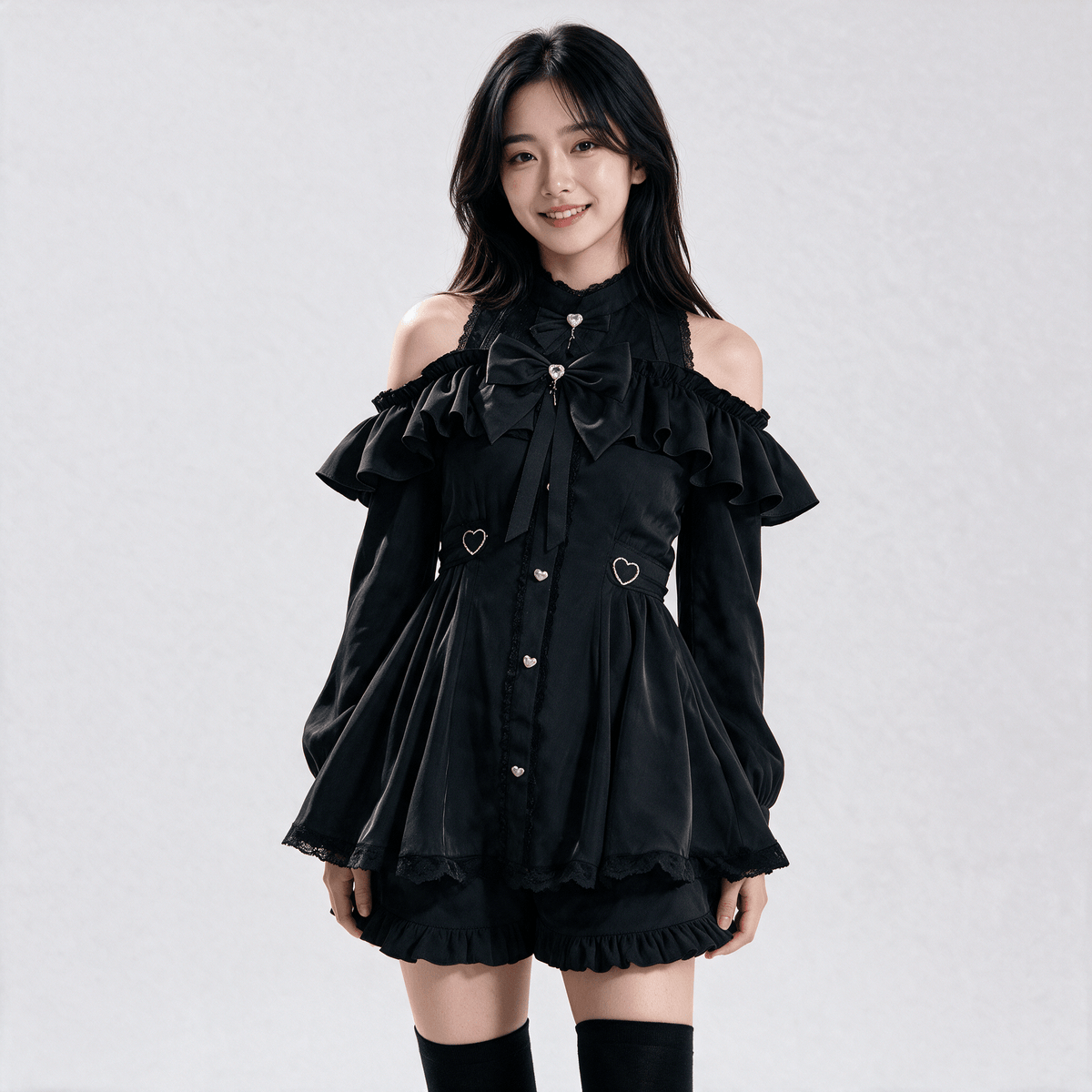 Kawaiies Collection - Apparel - Japanese Gothic Y2K Lolita Bow Black Dress & Shorts Set