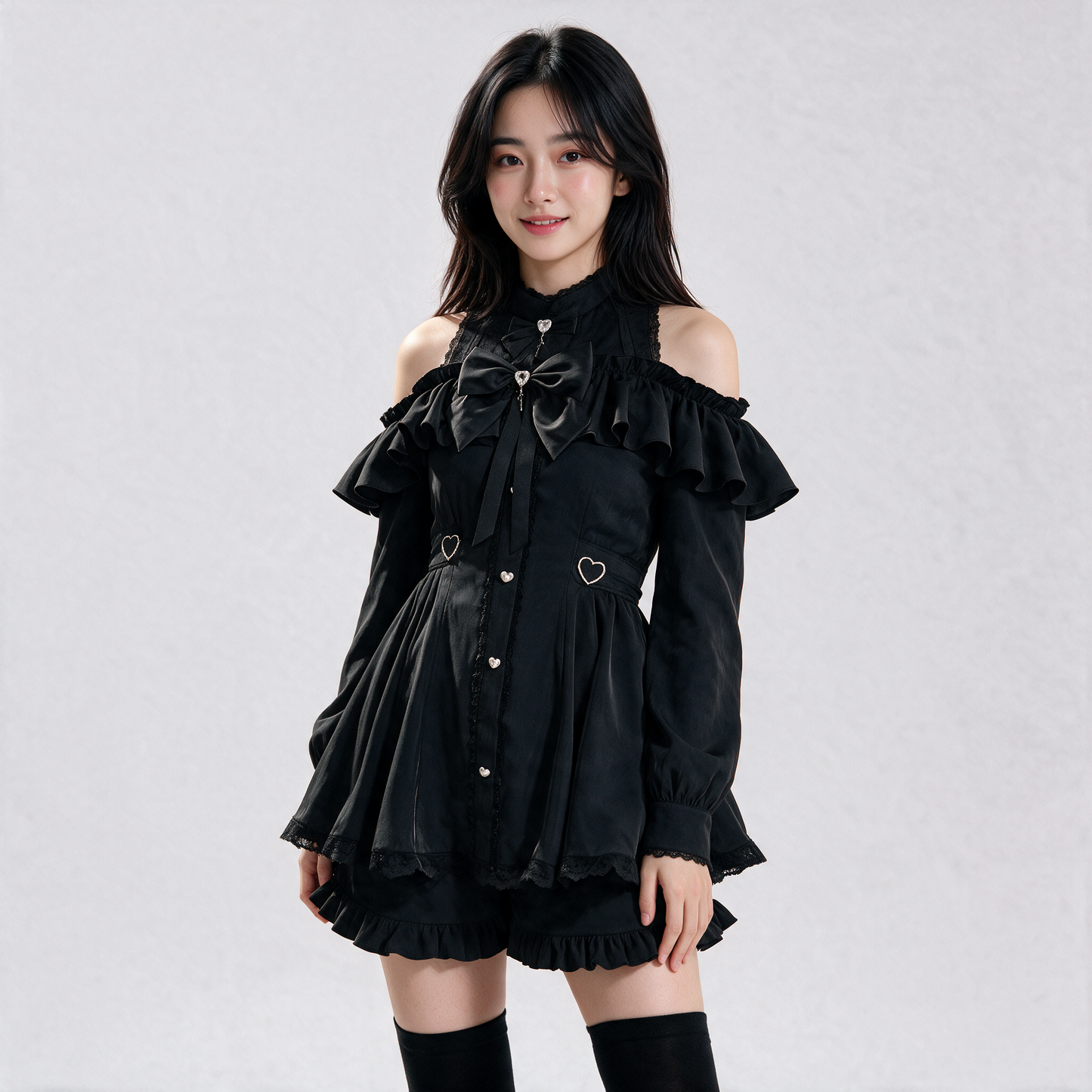 Japanese Gothic Y2K Lolita Bow Black Dress & Shorts Set