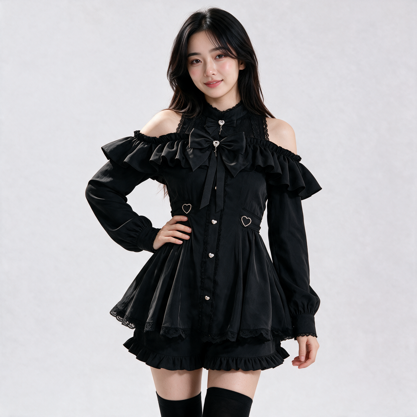 Japanese Gothic Y2K Lolita Bow Black Dress & Shorts Set