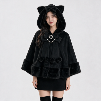 Japanese Kawaii Cat Faux Fur Lolita Poncho