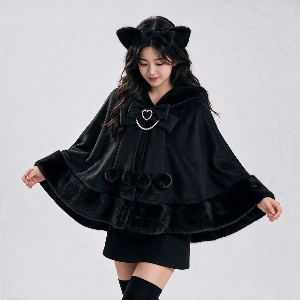 Japanese Kawaii Cat Faux Fur Lolita Poncho