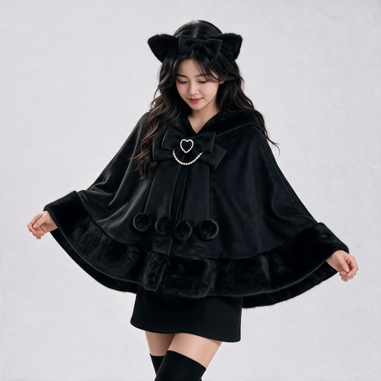 Japanese Kawaii Cat Faux Fur Lolita Poncho