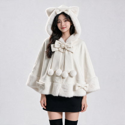 Japanese Kawaii Cat Faux Fur Lolita Poncho