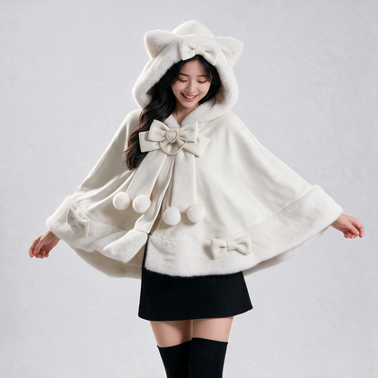Japanese Kawaii Cat Faux Fur Lolita Poncho