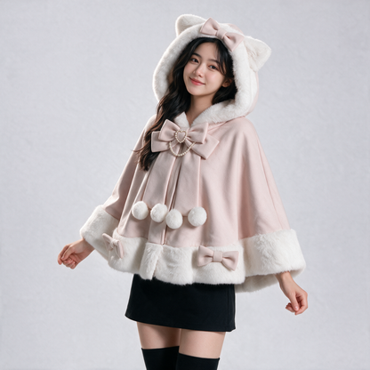 Japanese Kawaii Cat Faux Fur Lolita Poncho