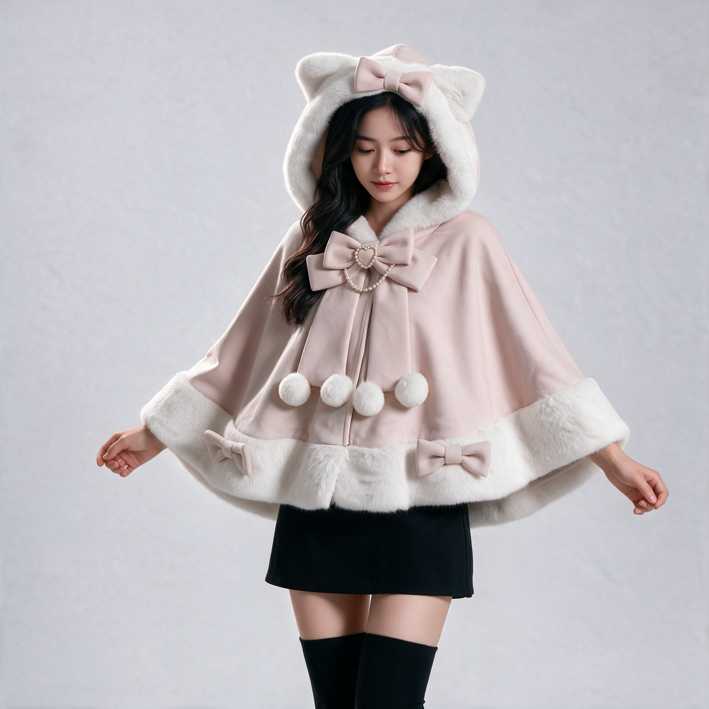 Japanese Kawaii Cat Faux Fur Lolita Poncho