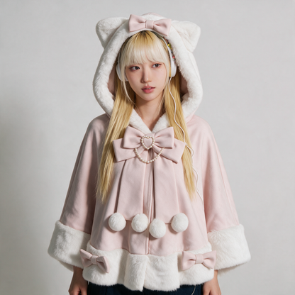 Japanese Kawaii Cat Faux Fur Lolita Poncho