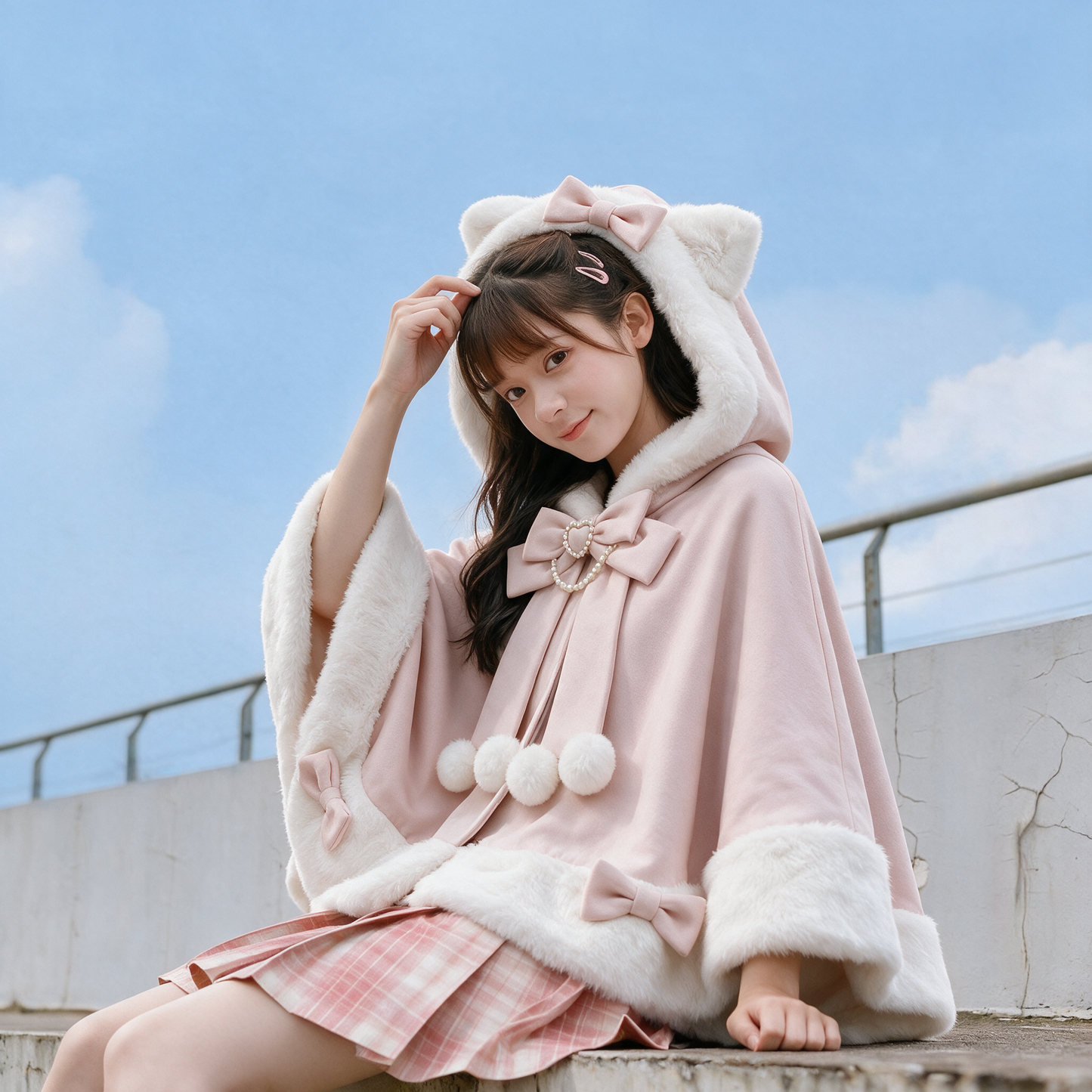 Japanese Kawaii Cat Faux Fur Lolita Poncho
