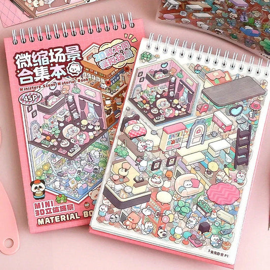 kawaiies-softtoys-plushies-kawaii-plush-20Pcs Kawaii Families 3D Sticker Scenes Book Accessories 