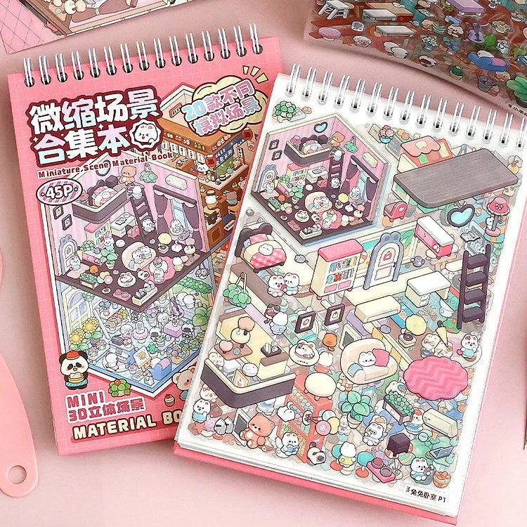 kawaiies-softtoys-plushies-kawaii-plush-20Pcs Kawaii Families 3D Sticker Scenes Book Accessories 