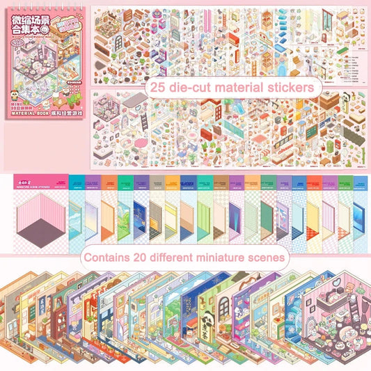 kawaiies-softtoys-plushies-kawaii-plush-20Pcs Kawaii Families 3D Sticker Scenes Book Accessories 