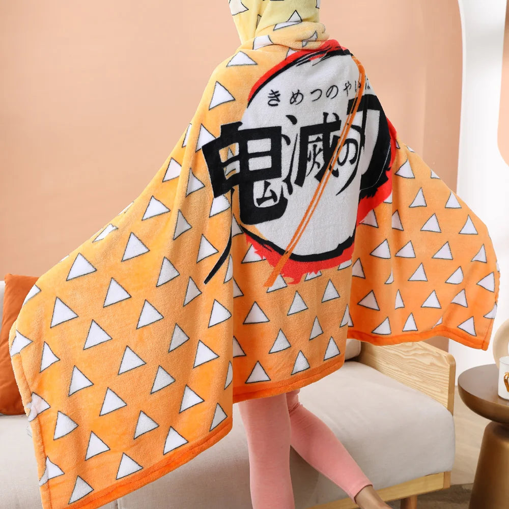 kawaiies-softtoys-plushies-kawaii-plush-Anime Demon Slayer Hooded Cape Blanket Apparel Zenitsu 100 x 160cm (39 x 63 in) 