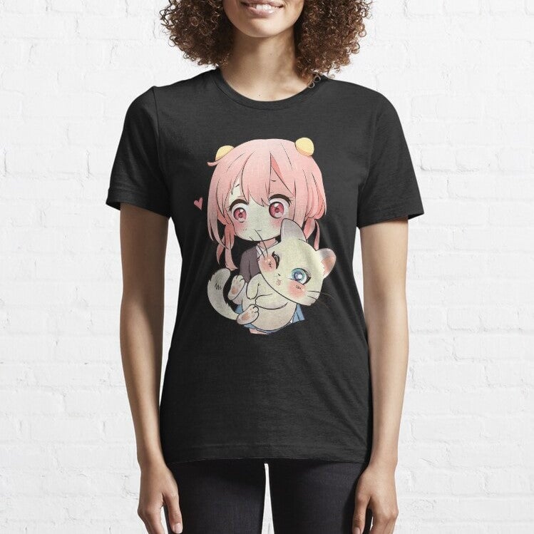 kawaiies-softtoys-plushies-kawaii-plush-Anime Kawaii Girl Cuddling Cat Unisex Tee Apparel 