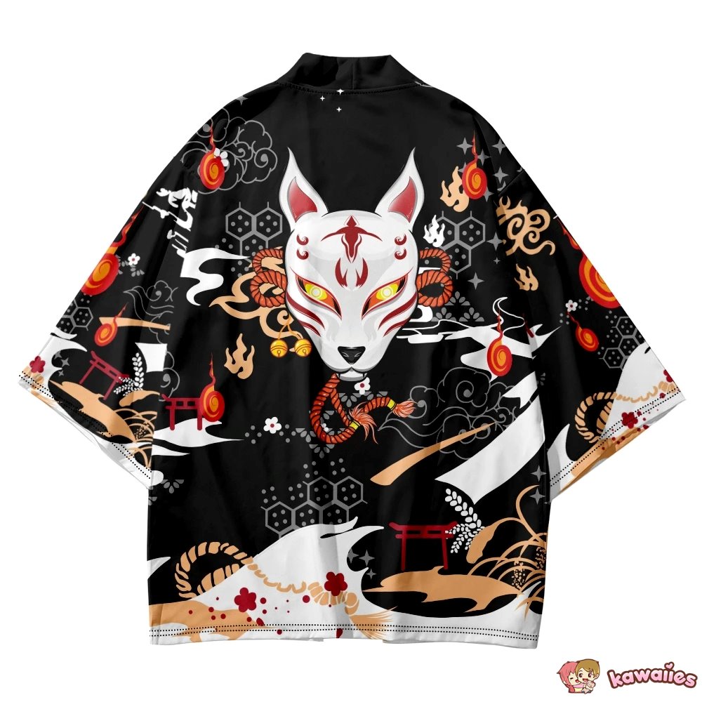 kawaiies-softtoys-plushies-kawaii-plush-Anime White Fox Mask Pattern Unisex Kimono Kimono 