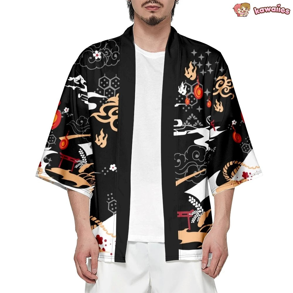 kawaiies-softtoys-plushies-kawaii-plush-Anime White Fox Mask Pattern Unisex Kimono Kimono 